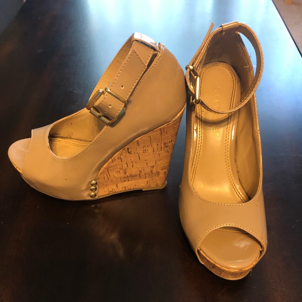 Nude ShoeDazzle Wedges